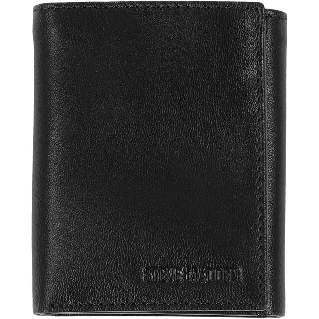 Steve Madden Men`s Rfid Trifold Wallet with Id Window Black