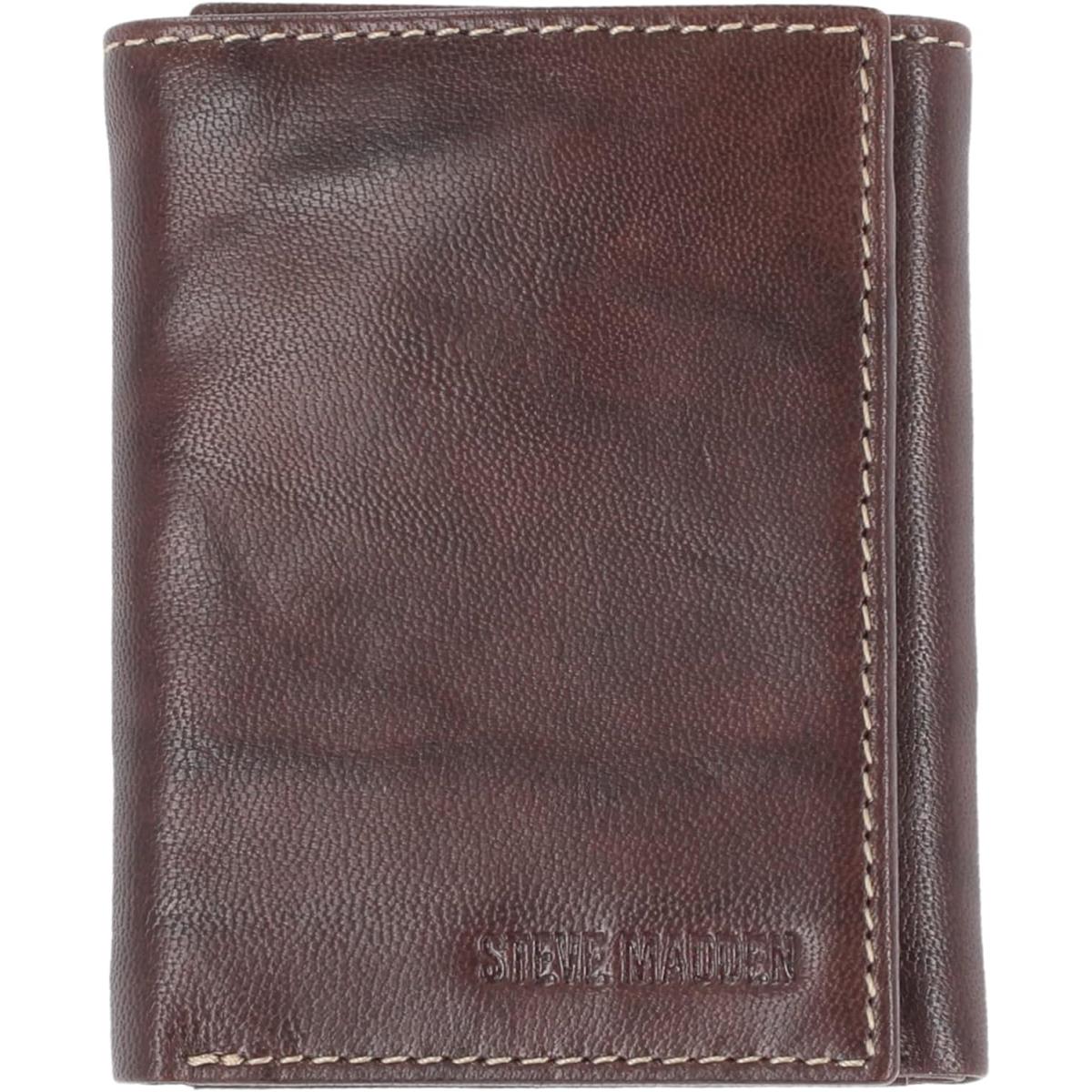 Steve Madden Men`s Rfid Trifold Wallet with Id Window Brown (Antique)