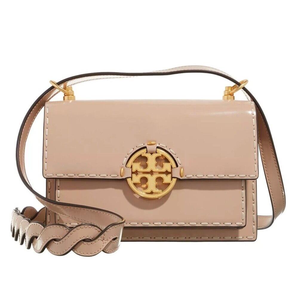 Tory Burch Devon Sand Miller Spazzolato Pick Stitch Flap Shoulder Bag