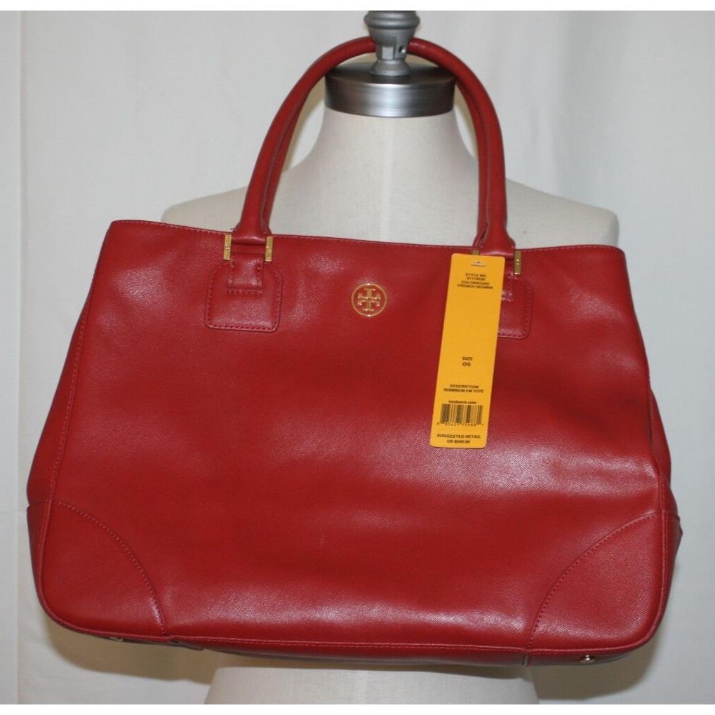 Tory Burch Robinson EW Tote French Red Saffiano Leather Handbag Purse Tote