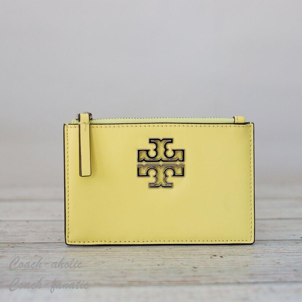 Tory Burch Britten Zip Leather Card Case 158129 in Vintage Lemon