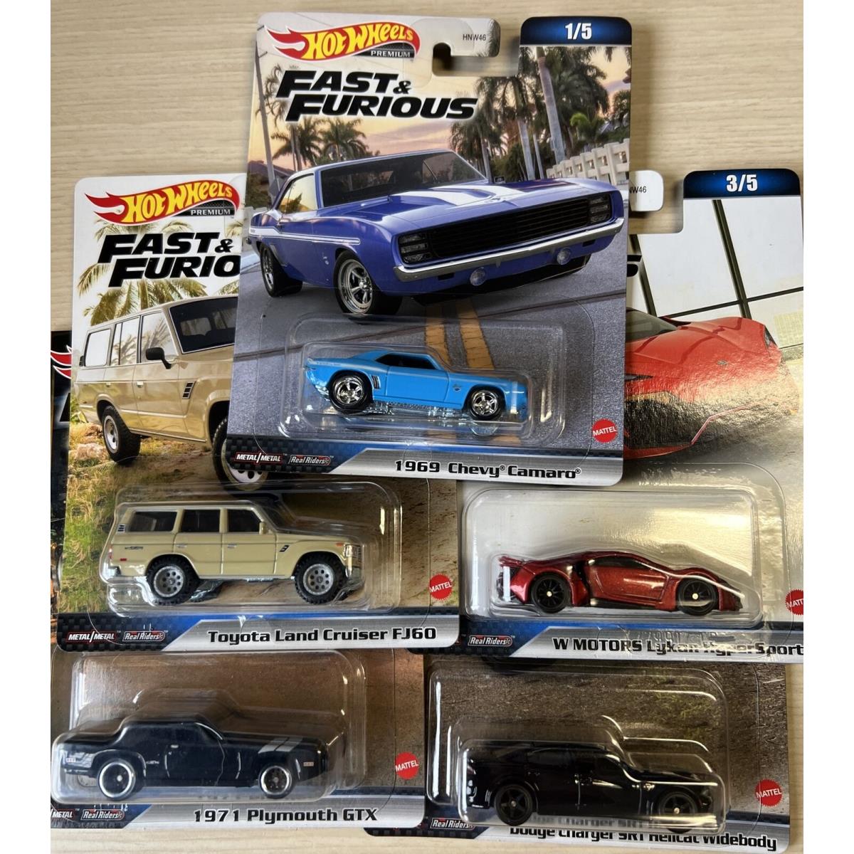 Hot Wheels Premium Fast Furious Real Riders HNW46 Complete Set 1-5