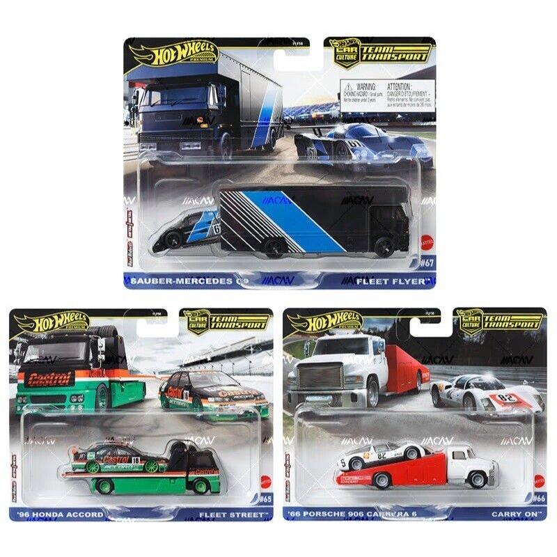 Hot Wheels 2024 Team Transport B Case Set of 3 Honda Porsche Mercedes