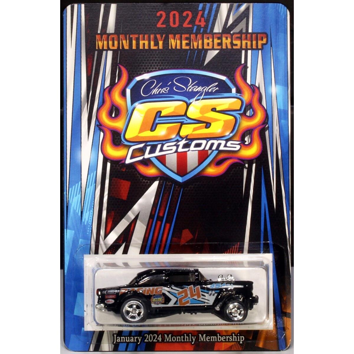 Hot Wheels CS Customs January 2024 Membership Black `55 Chevy Bel Air Gasser