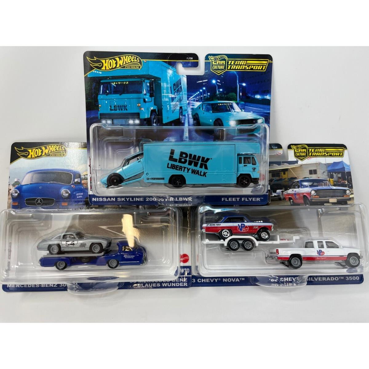 3 Piece Set Case C 2024 Hot Wheels Team Transport Lbwk Silverado 300 SL