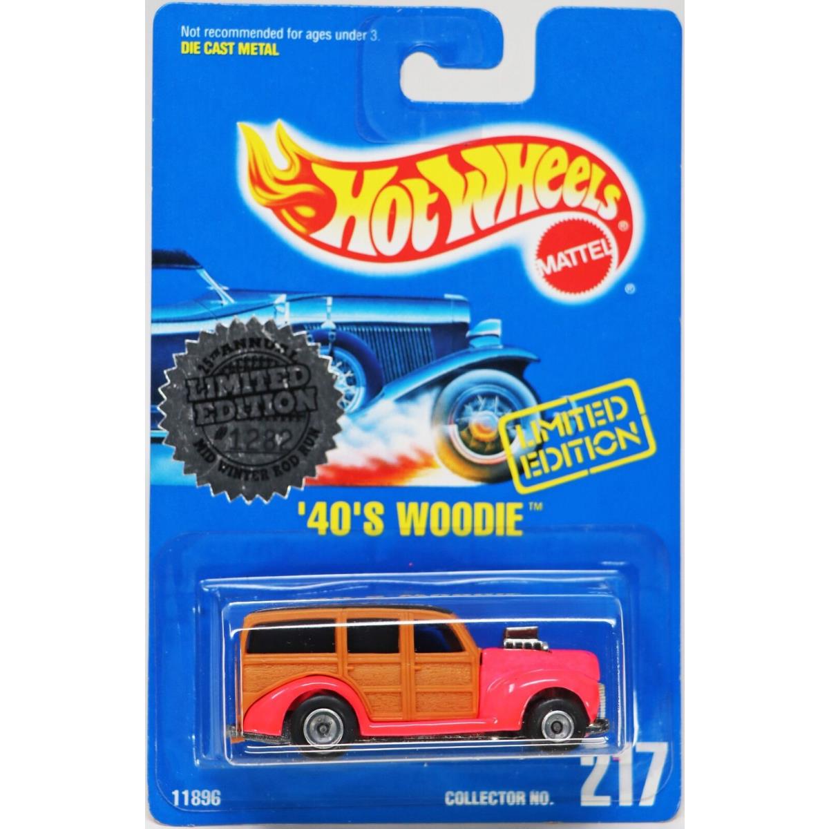 Hot Wheels 1940s Woodie 25th Annual Mid Winter Rod Run 11896 Nrfp 1991 Neon Red