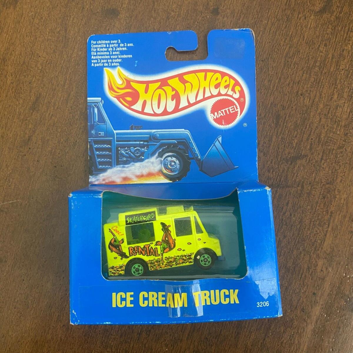 1990 Mattel Hot Wheels Neon Yellow Ice Cream Truck Skateboard Rental For Kids 3+