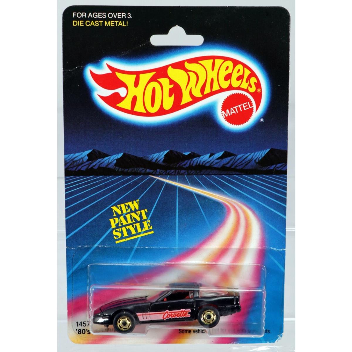 Hot Wheels Vintage `80s Corvette 1457 Never Removed From Pack 1986 Black 1:64