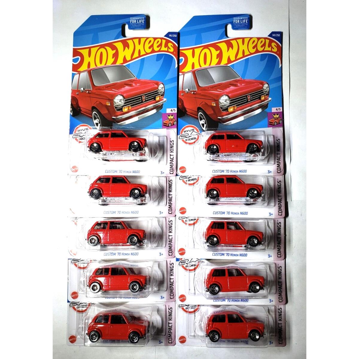 Hot Wheels Red Custom `70 Honda N600 Compact Kings 10 Pieces