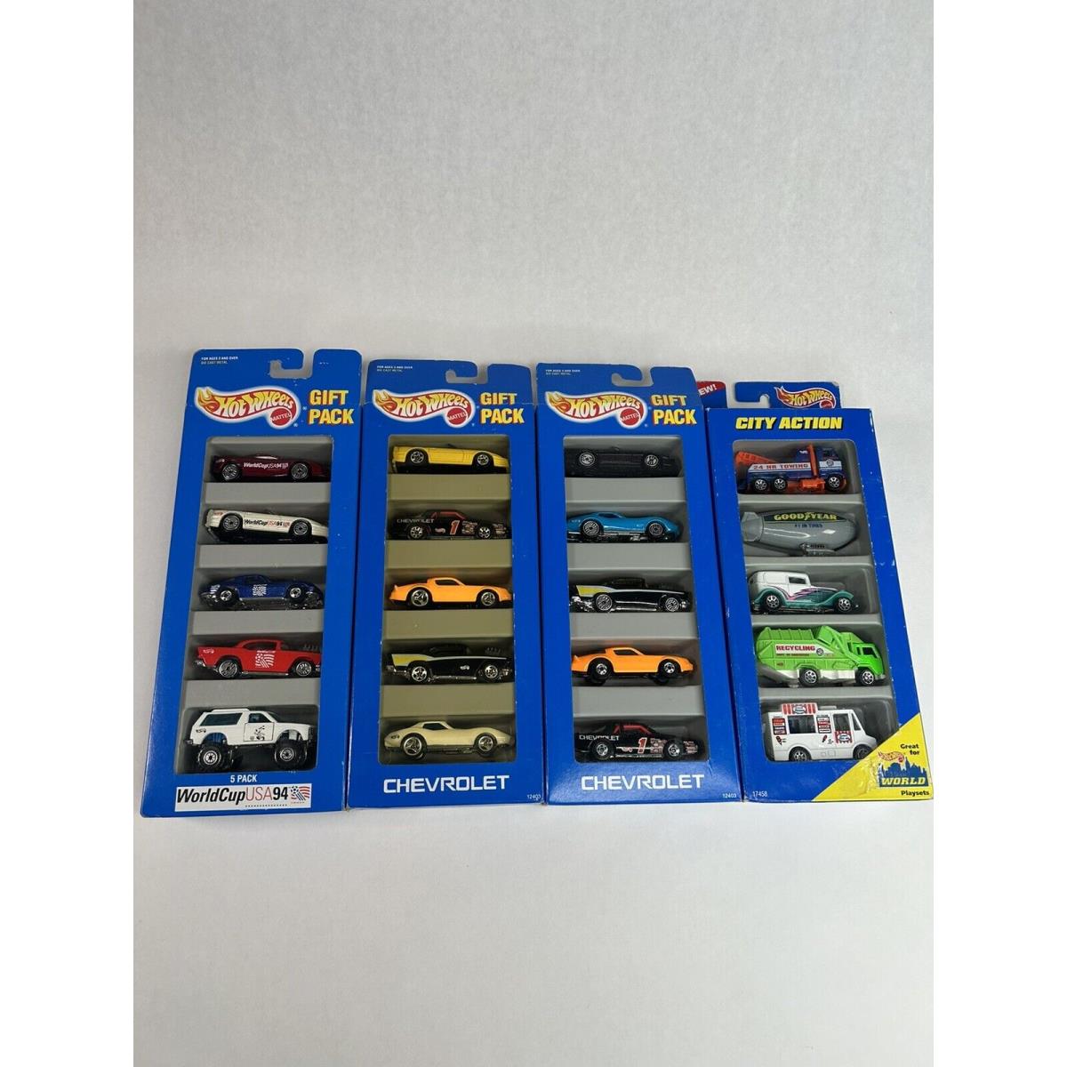 1993 Hot Wheels Chevrolet 5-Car Gift Packs + City Action Pack + 1994 World Cup