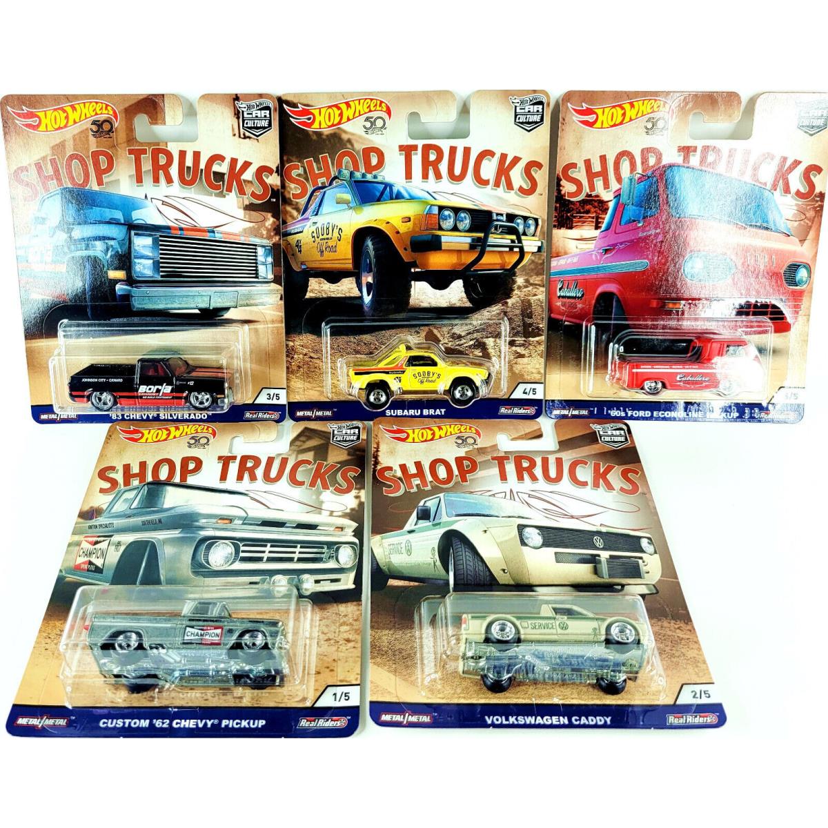 2018 Hot Wheels Car Culture Shop Trucks Set OF 5 Silverado Volkswagen Caddy Ford