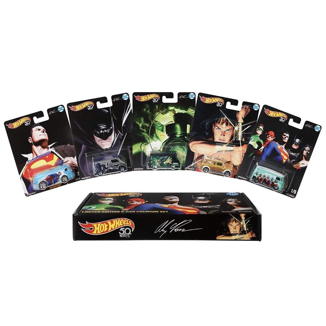 Hot Wheels 50TH Anniversary Alex Ross Limited Edition 5 Car Pack DC Superhero