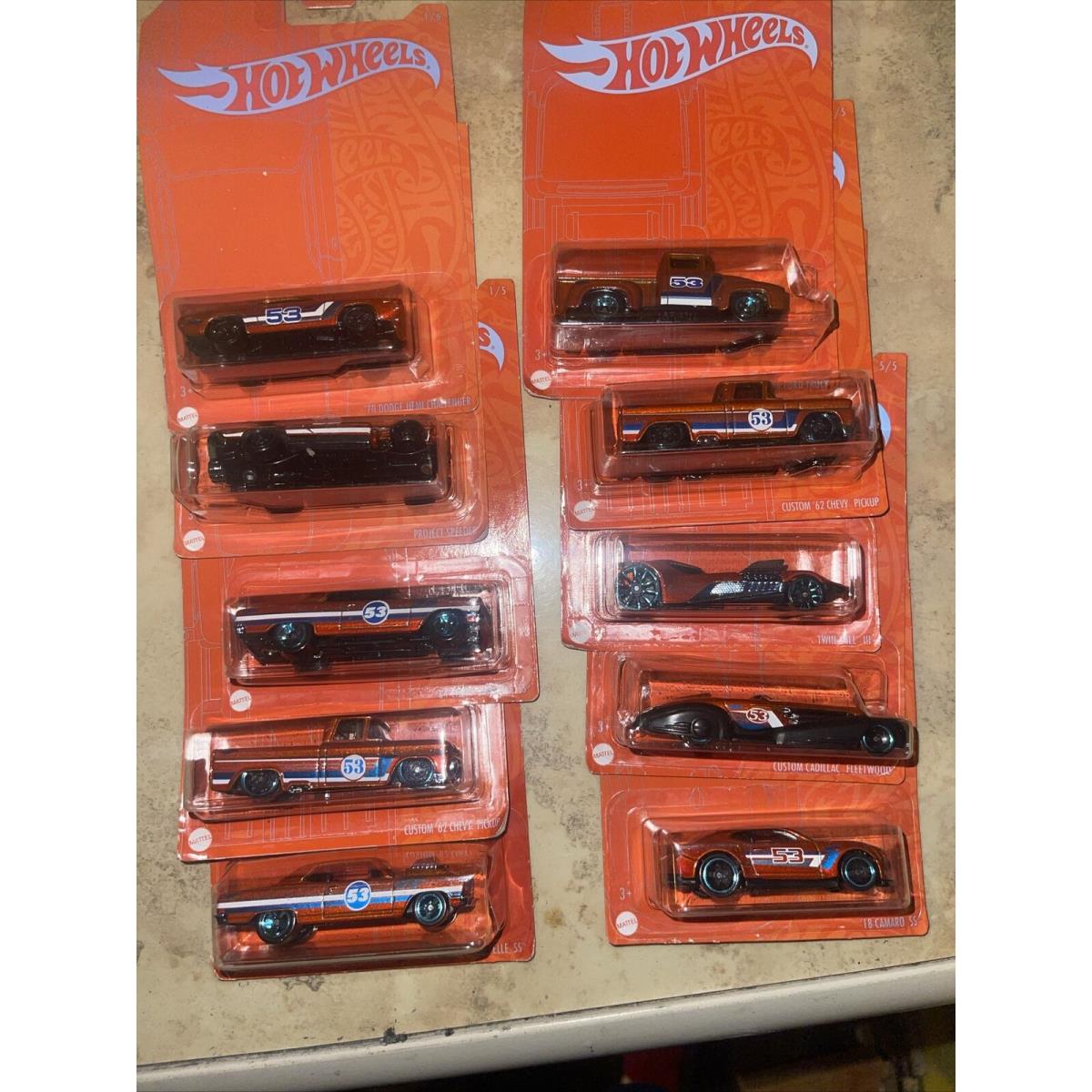 Hot Wheels 53rd Anniversary 2021 Orange and Blue Series Mix 2020 10 Cars