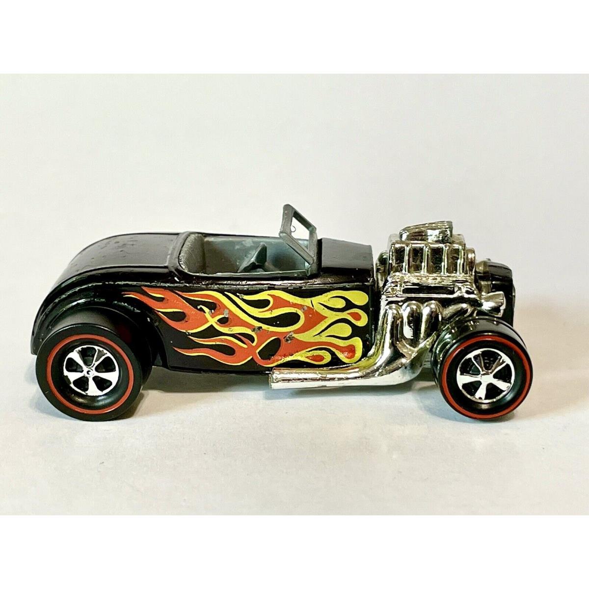 Custom Redline Hot Wheels 1975 Roadster Hot Rod Black with Flames Rat Rod