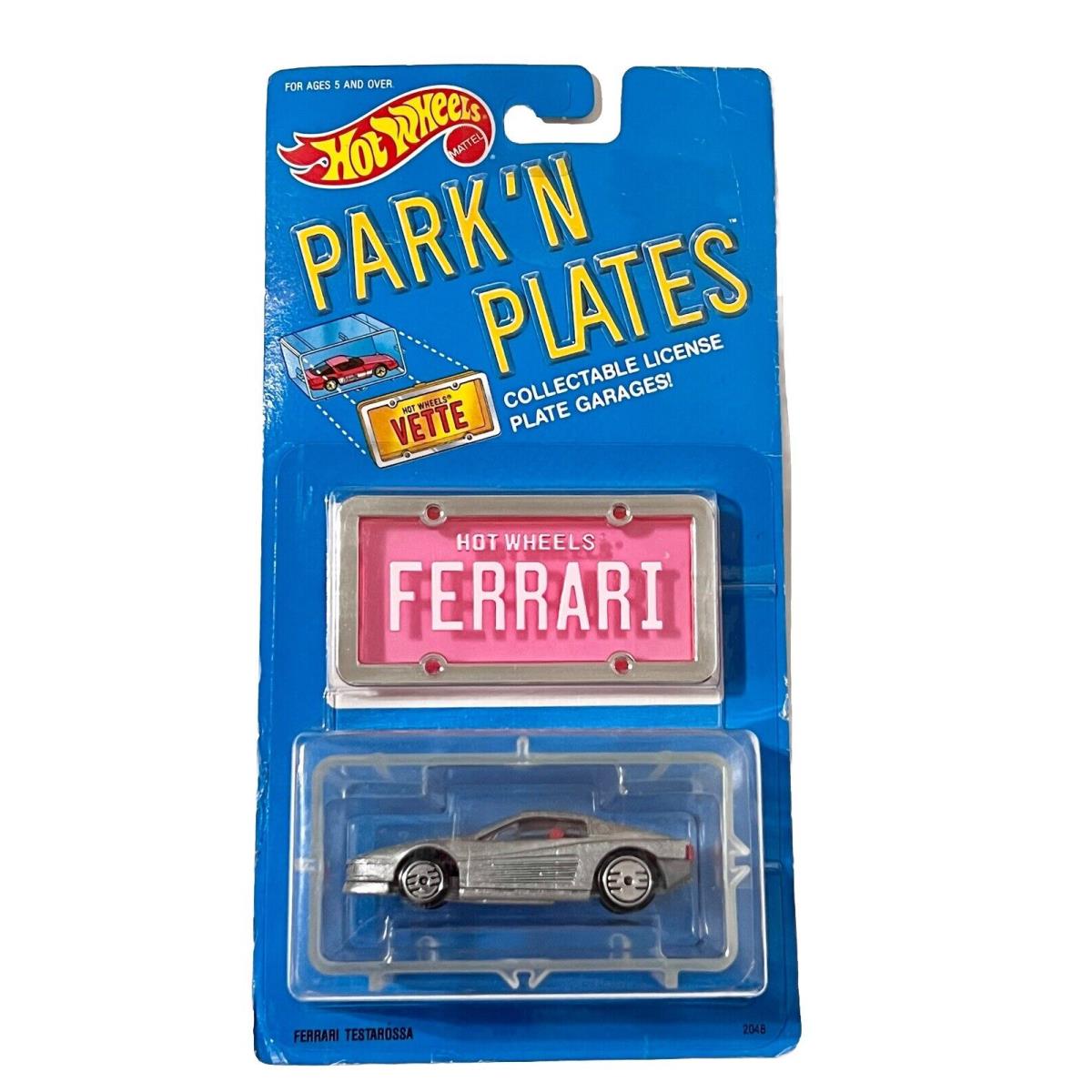 Hot Wheels 1988 Park N Plates Silver Ferrari Testarossa Red Interior Pink Plate