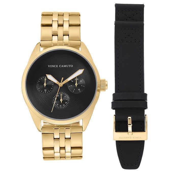 Vince Camuto Multi-function Gold-tone Men`s Watch with Extra Strap