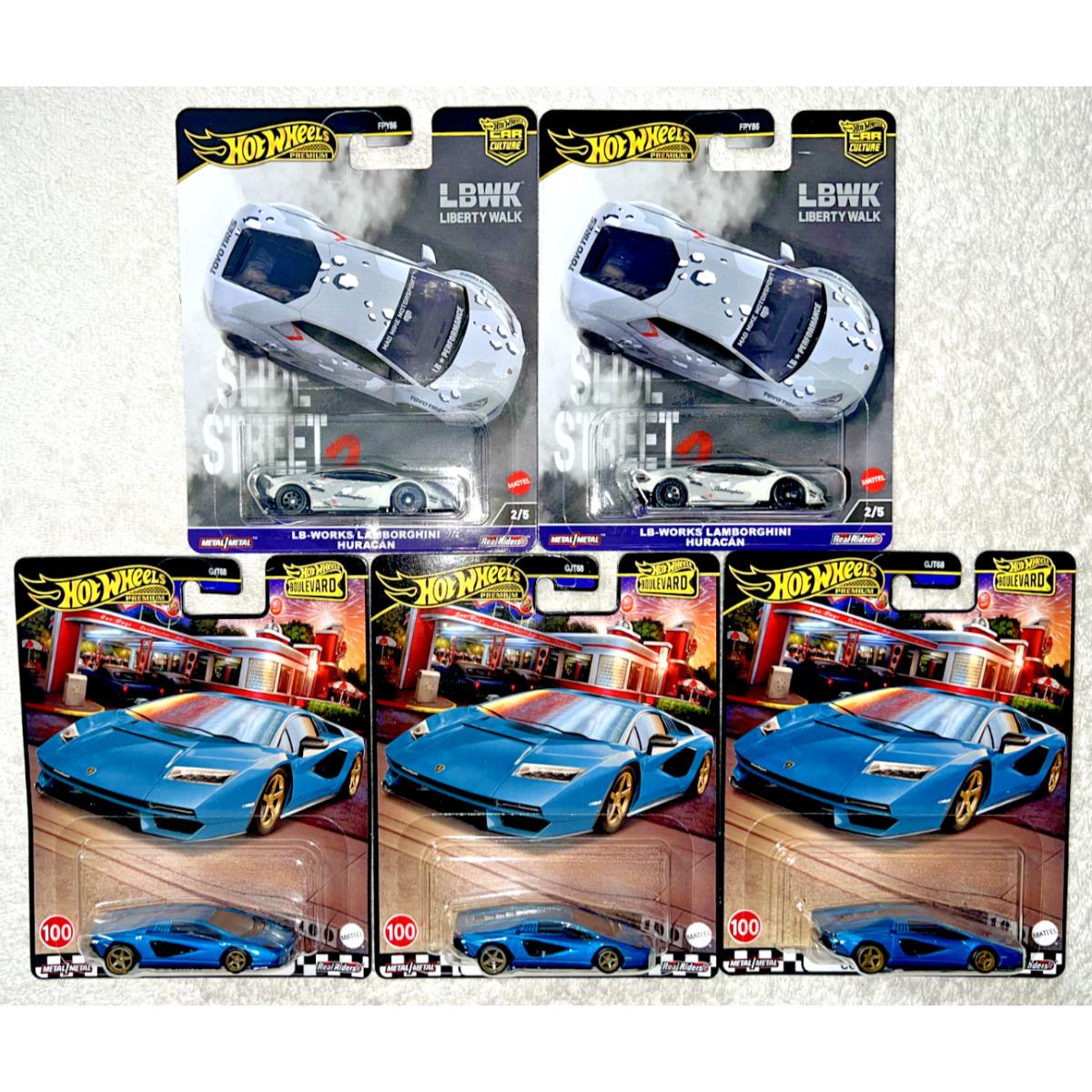 2024 Hot Wheels Boulevard Slide Street 2 Lamborghini Countach Huracan X5