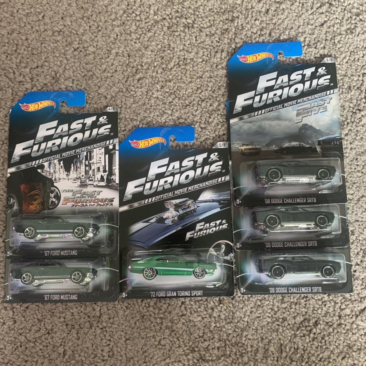 Hot Wheels 2013 The Fast and Furious Challenger Gran Torino Mustang - 6 Cars