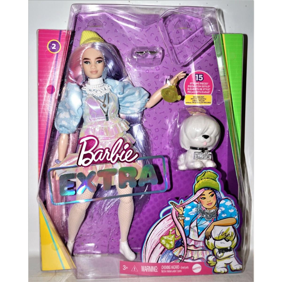 Barbie Extra Doll in Shimmery Look with Pet Puppy