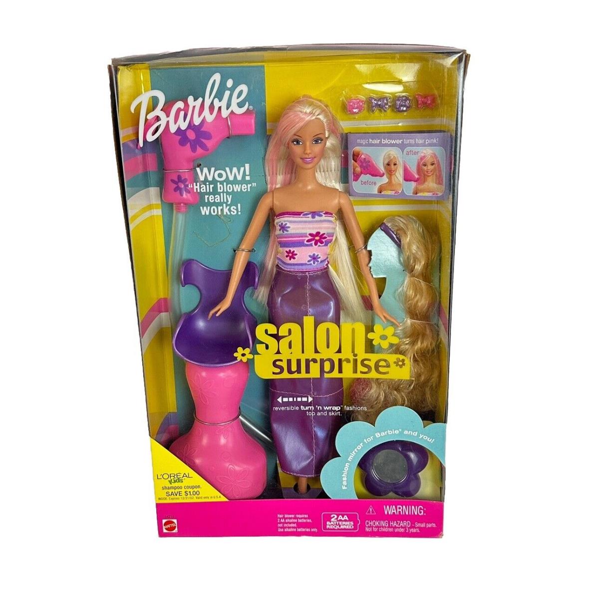 Salon Surprise Barbie Doll 54215 Hair Blower Really Works Mattel 2001 Nrfb