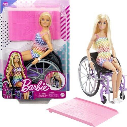 WB Mattel Barbie Fashionista Doll w Wheelchair Ramp Blond Hair Rainbow Dress