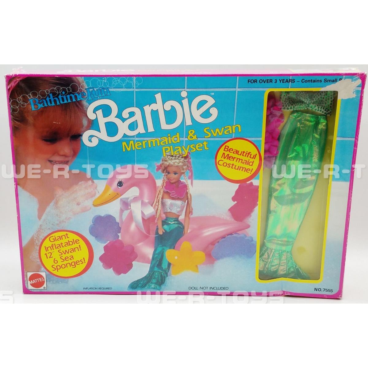 Barbie Mermaid Outfit Inflatable Swan Playset Mattel 1990 No 7555 Nrfb