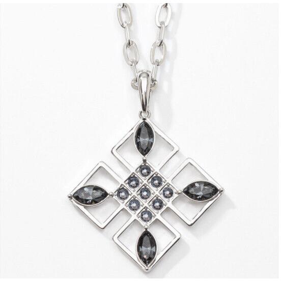 Swarovski Touchstone Crystal Necklace Black Silver Rhodium 21 Adjustable Cond