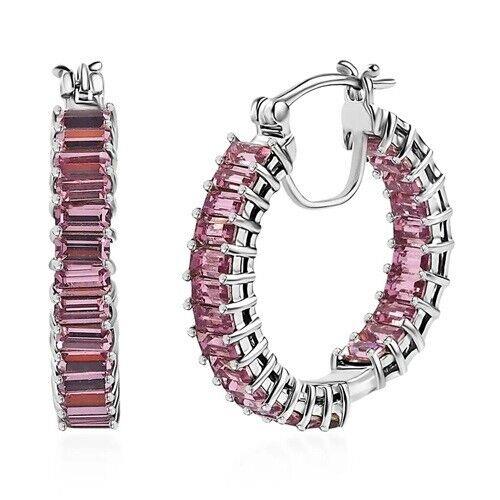 Designer Premium Light Amethyst Swarovski Crystal Inside Out Hoop Earrings in SS