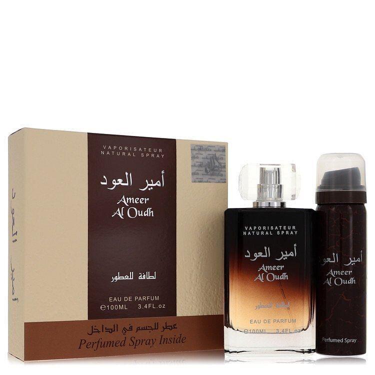 Ameer Al Oudh by Lattafa Gift Set -- 3.4 oz Eau De Parfum Spray + 1.7 oz Perfume