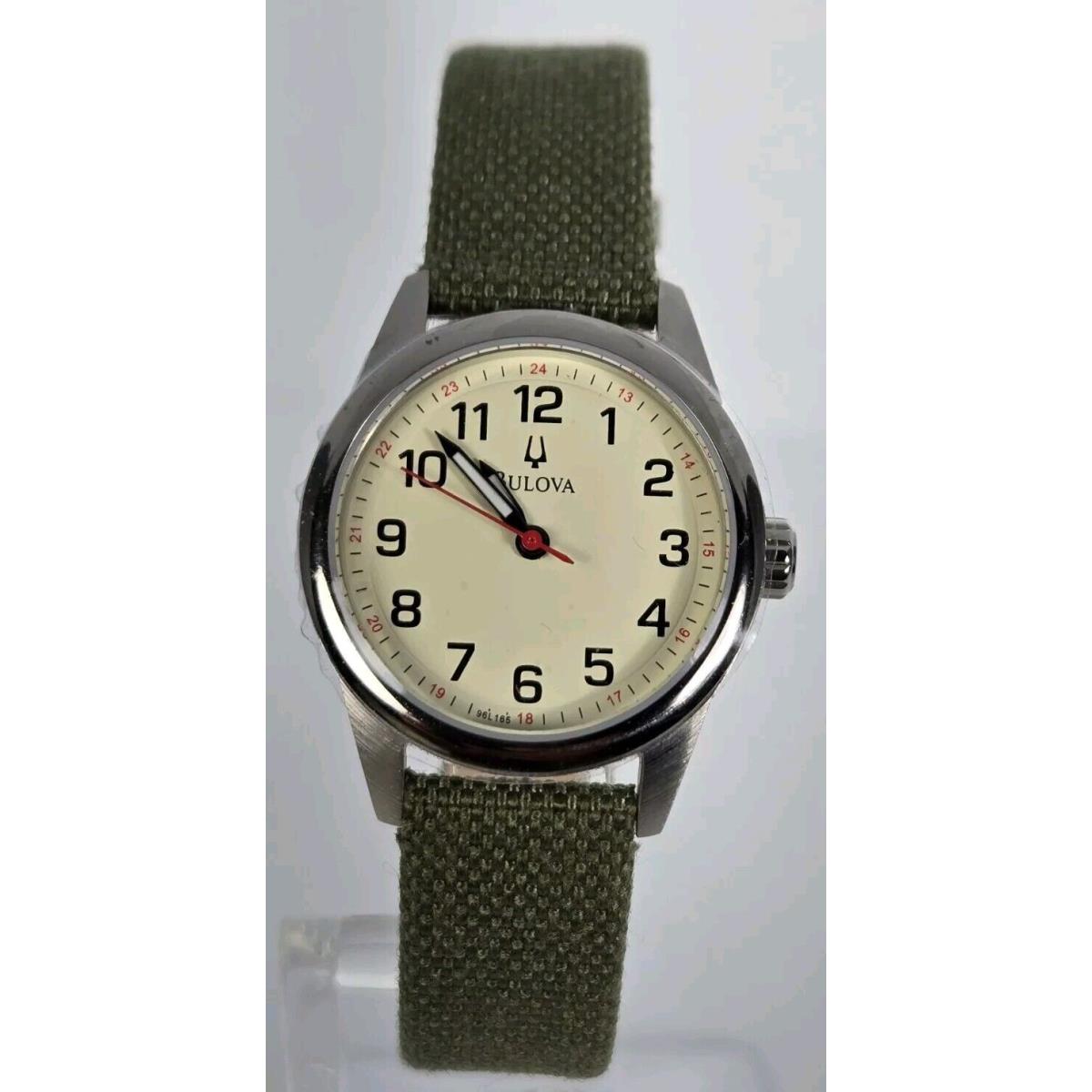 Bulova Women`s Stainless Steel Back Water Resistan Beige Dial Canvas Leather