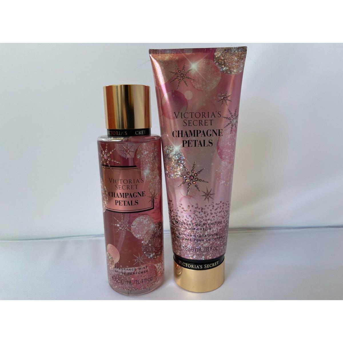 Champagne Petals Victoria`s Secrets Fragrance Body Mist Spray Cream 2 Pcs Set