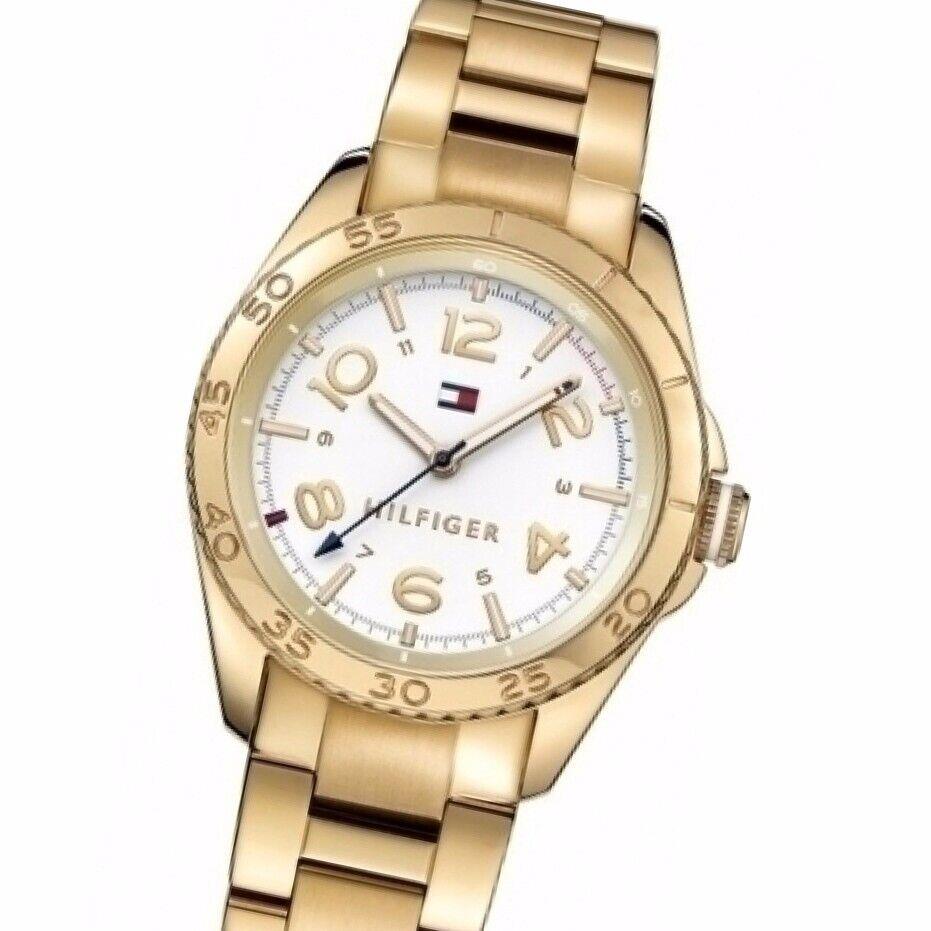 Tommy Hilfiger Women`s Silver Dial Gold Bracelet Watch 1781638