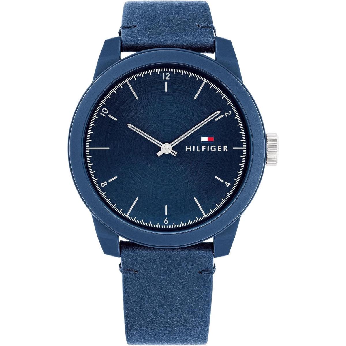 Tommy Hilfiger 1710543 Men`s Denim Navy Dial with Navy Leather Strap Watch 42mm