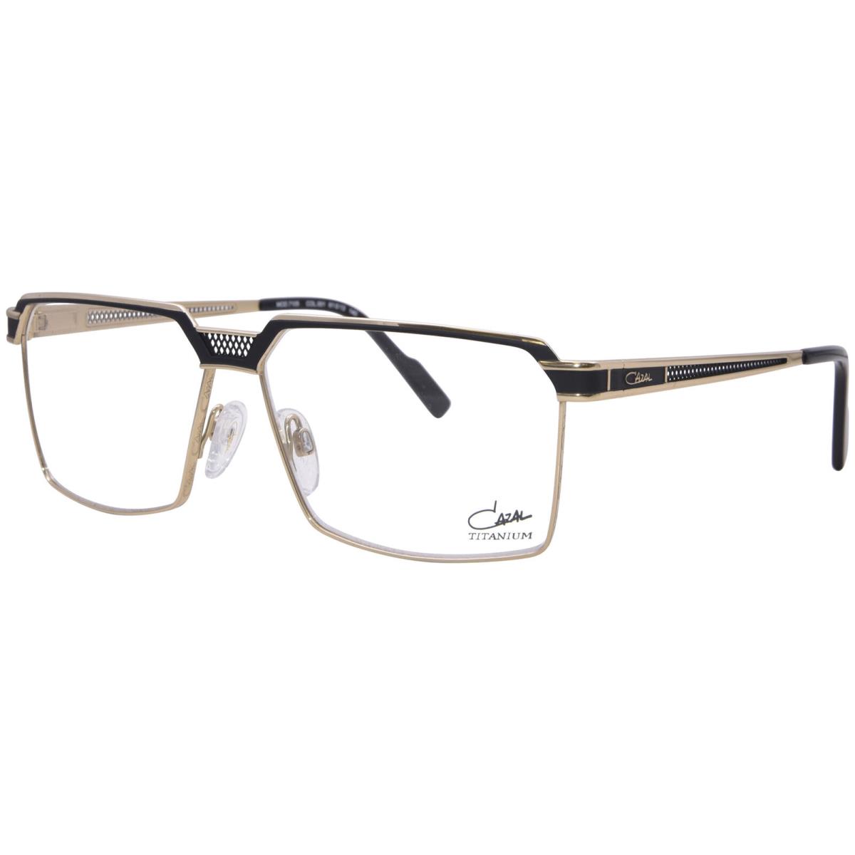 Cazal 7105 001 Titanium Eyeglasses Mens Black/gold Full Rim Rectangle Shape 61mm