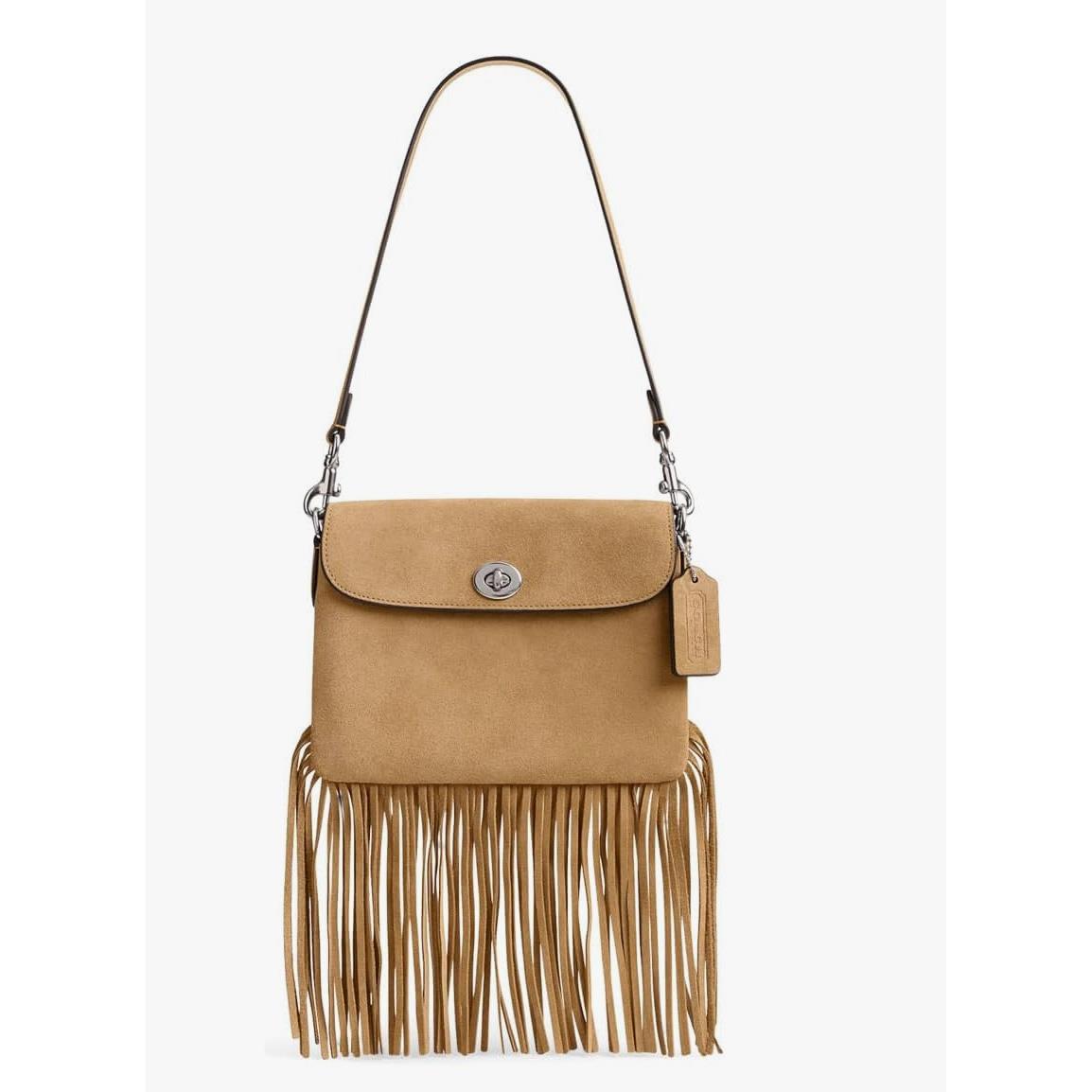 Coach 1964 Fringe Flap Suede Shoulder Bag In Peanut