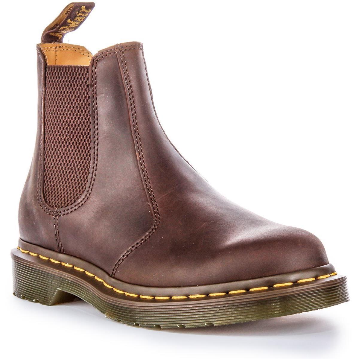 Dr Martens 2976 Yellow Stitch Crazy Horse Leather Mens Boots Brown Size 3 - 12