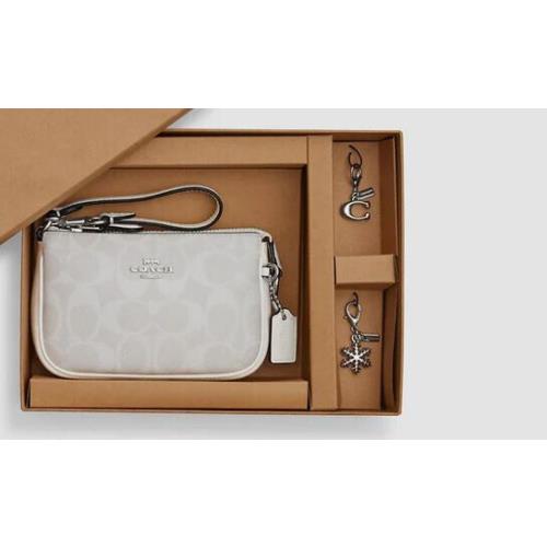 Coach Boxed Nolita 15 Canvas Signature w/2 Charms Chalk Glacier White CN045