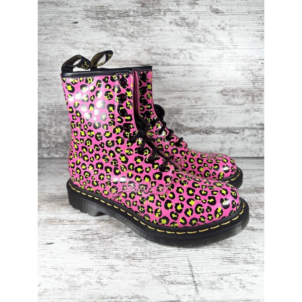 Womens Dr. Martens Loud Leopard Smooth Clash Pink Leather Lace Up Boots Sz 6