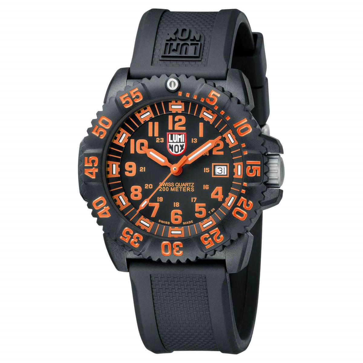 Luminox Men`s Watch Navy Seal Orange Colormark Diver Black Dial Strap 3059