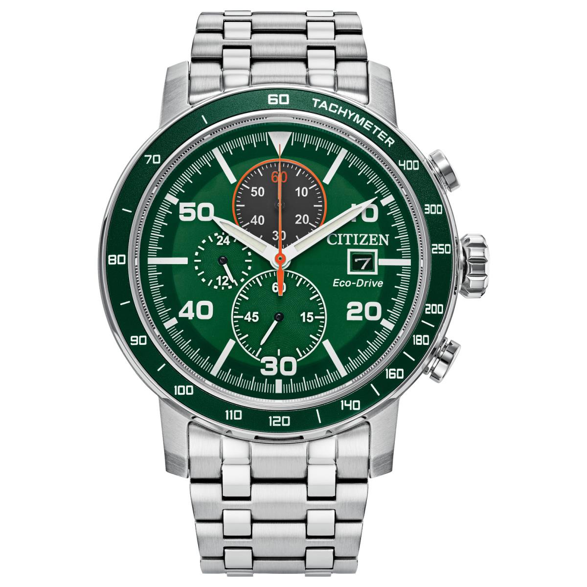 Citizen Brycen Eco-drive 44mm Green Dial Stainless Steel Watch CA0851-56X - Dial: Green, Band: Silver, Bezel: Green