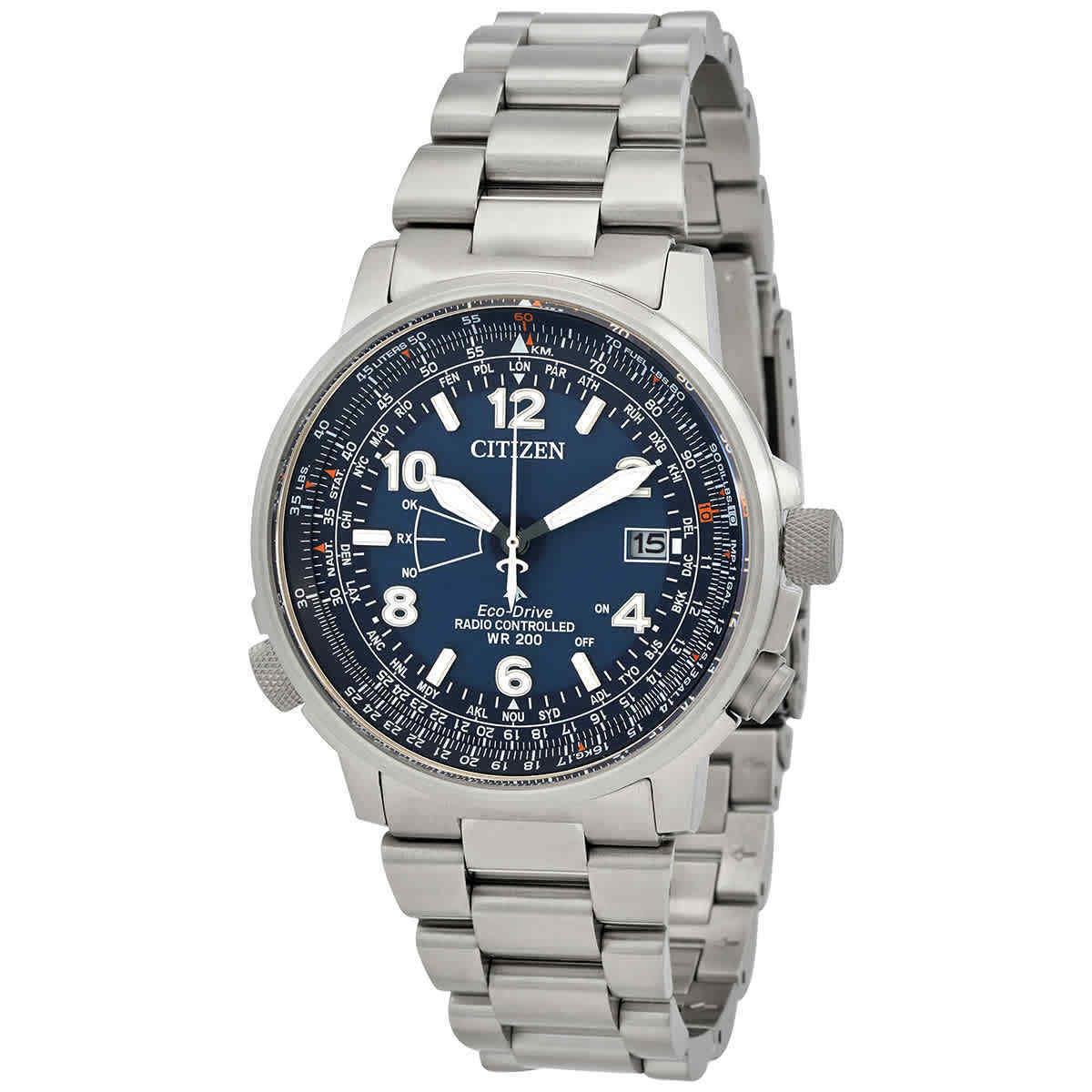 Citizen Promaster Sky Perpetual World Time Blue Dial Men`s Watch CB0240-88L - Dial: Blue, Band: Silver, Bezel: Silver