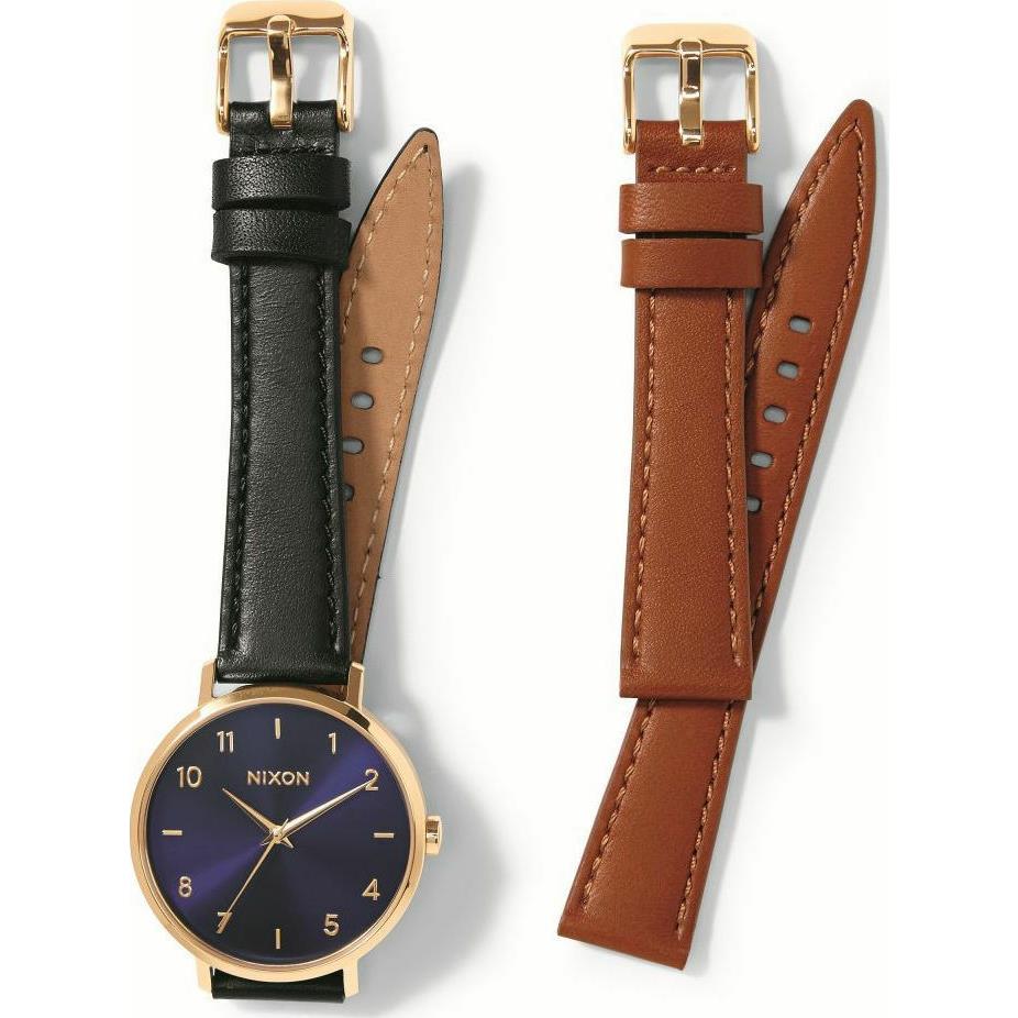 Nixon n38 MM Arrow Leather Gift Pack Gold Tone Leather Band Watch Set