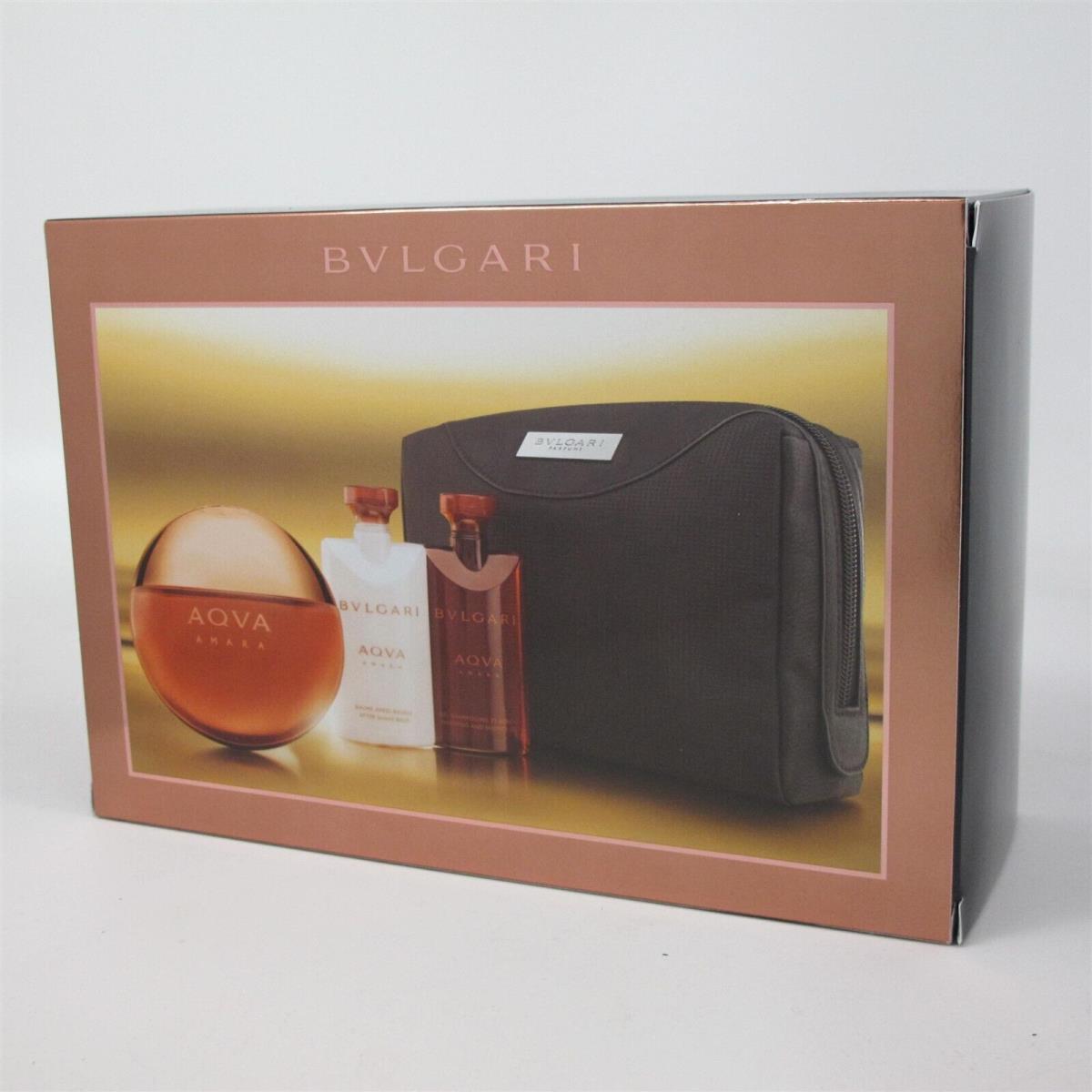 Aqva Amara by Bvlgari 4 Pc Set: 3.4 oz Edt Spray 2.5 oz A/s Balm Gel Bag