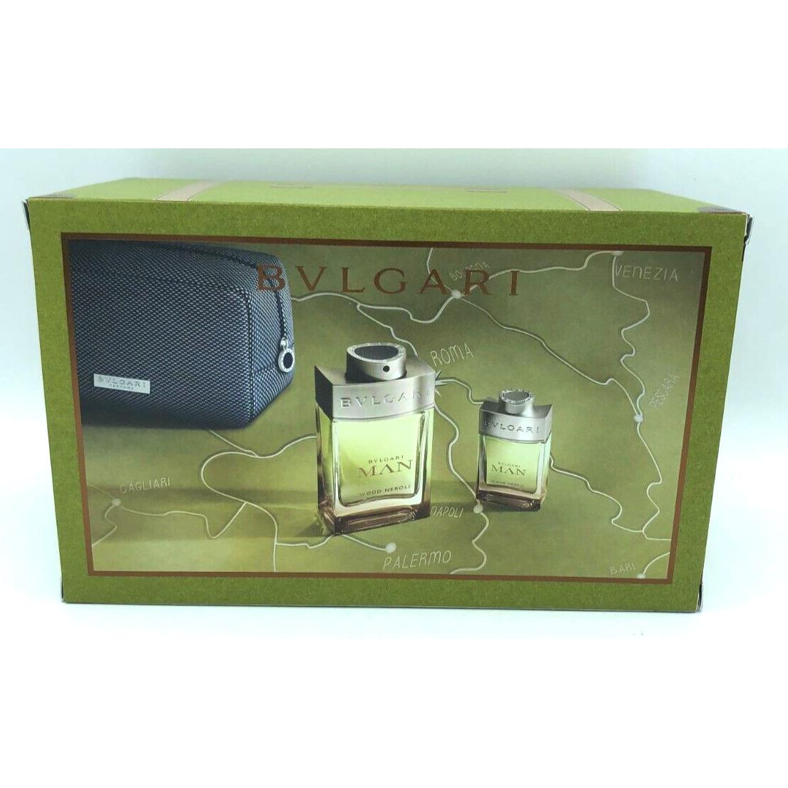 Bvlgari Man Wood Neroli 3pcs Set Edp Spray 3.4oz 0.5oz + Pouch