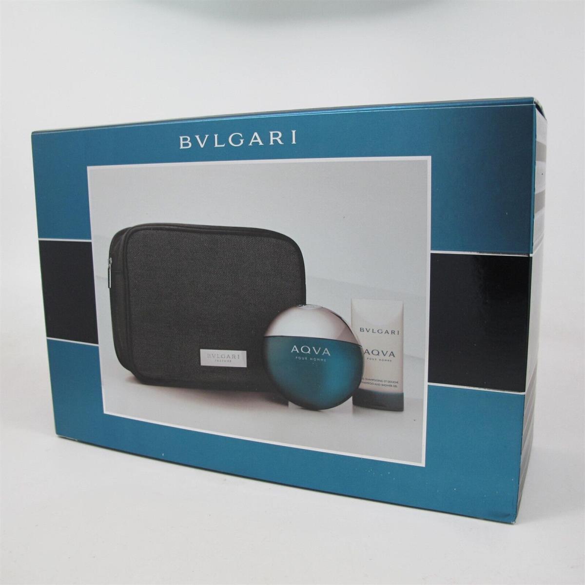 Aqva Pour Homme by Bvlgari 3 Pcs Set: 3.4 oz Edt Spray Gel Pouch