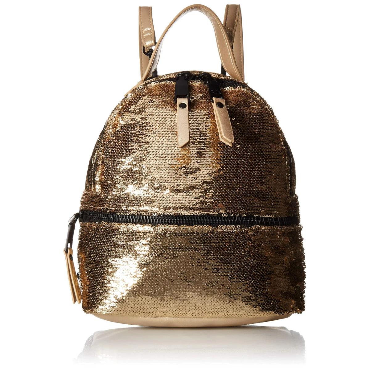 Steve Madden Tiara Mini Backpack Convertible Shoulder Bag Crossbody Gold Sequ