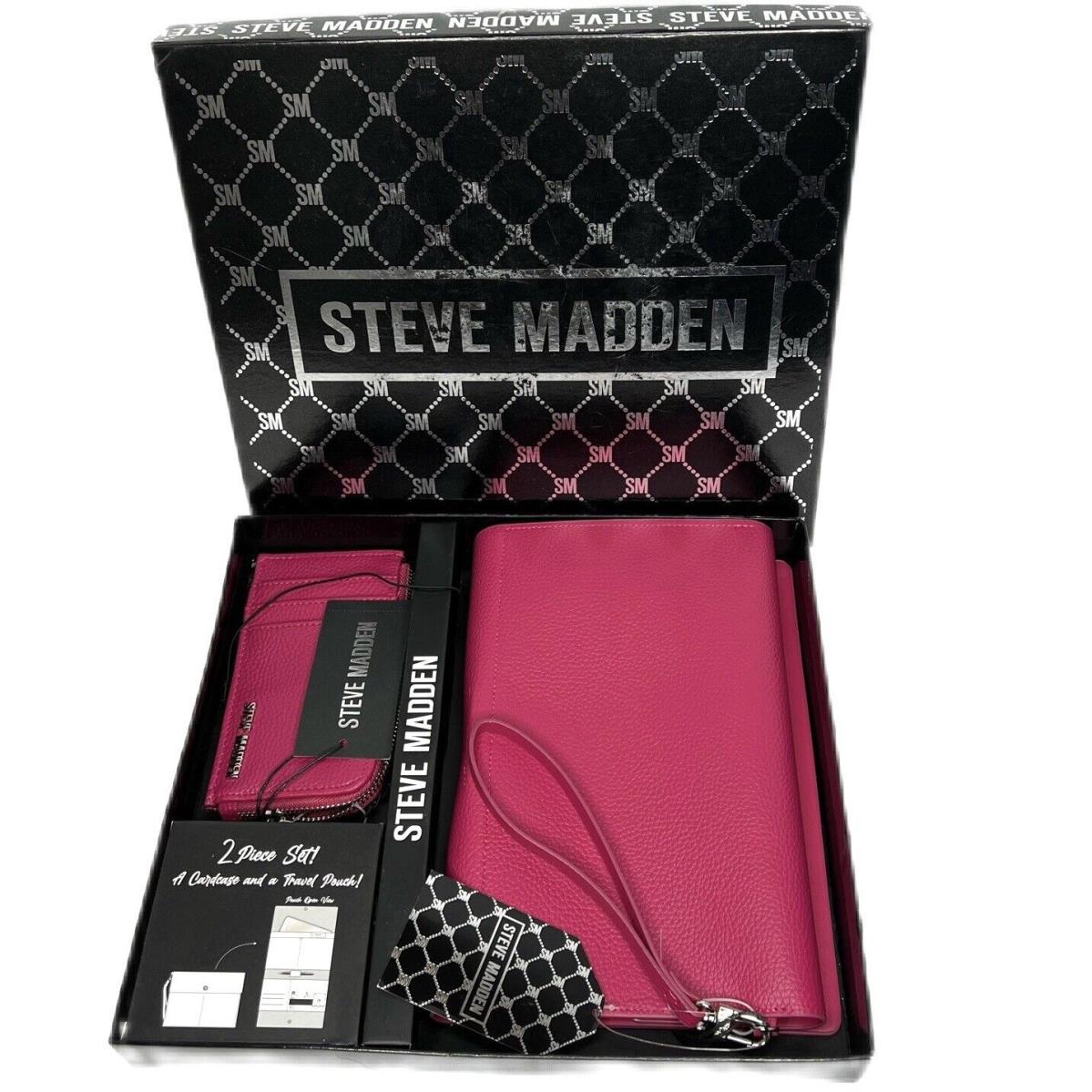 Steve Madden Fuschia Travel Pouch and Card Case In Gift Box/