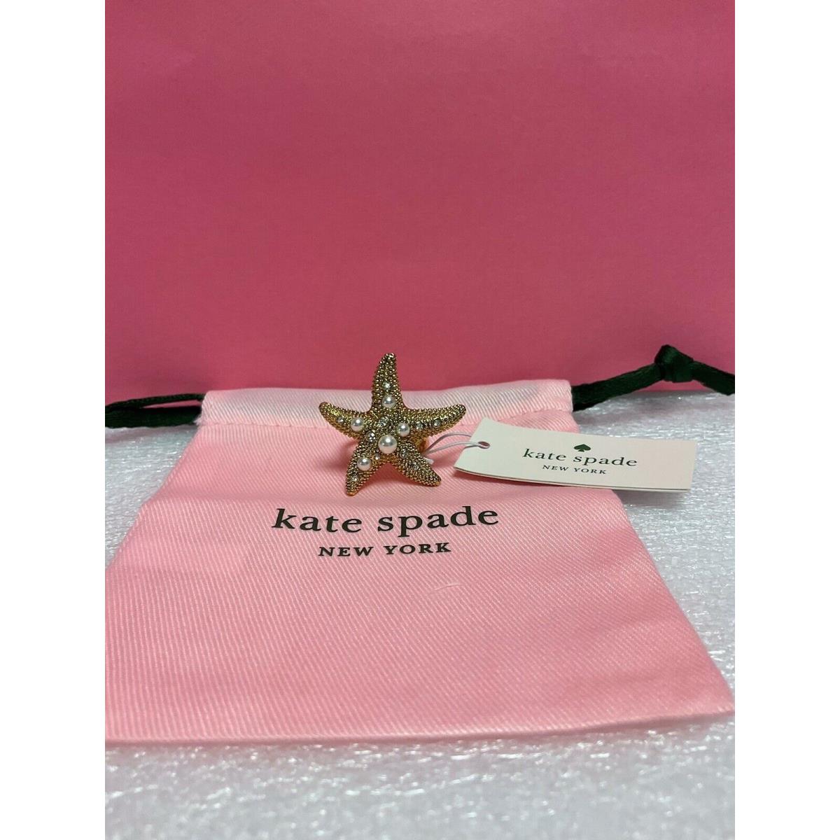 Kate Spade Sea Star Gold Plated Glass Pearl/stone Starfish Ring Size 8