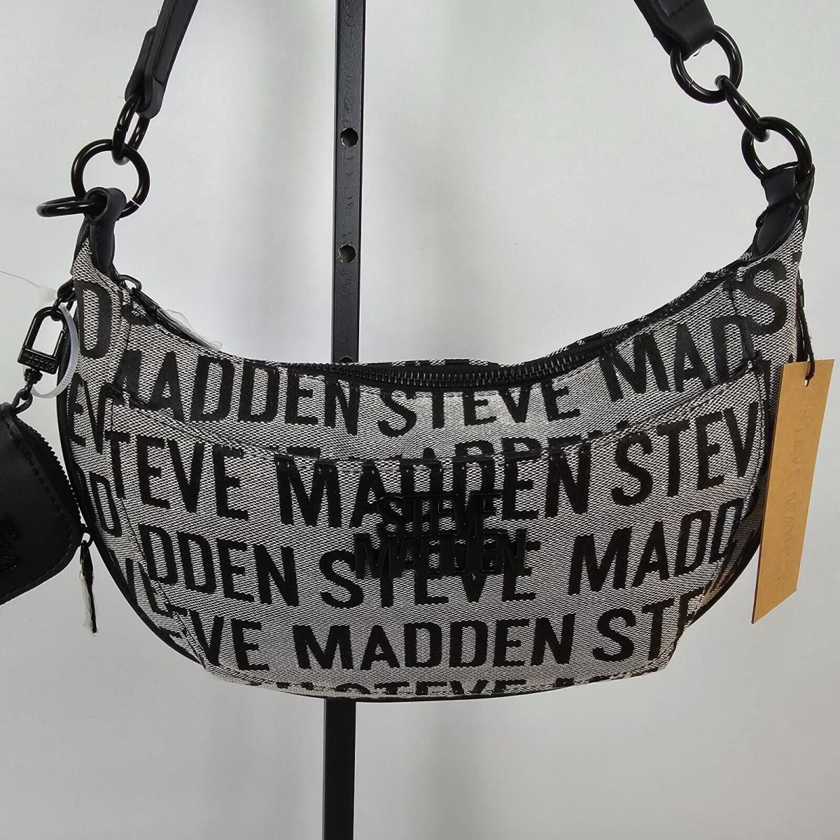 Steve Madden Shoulder Bag Canvas Pouch Gray Black Logo 11.5 x 6.5 x 1.5