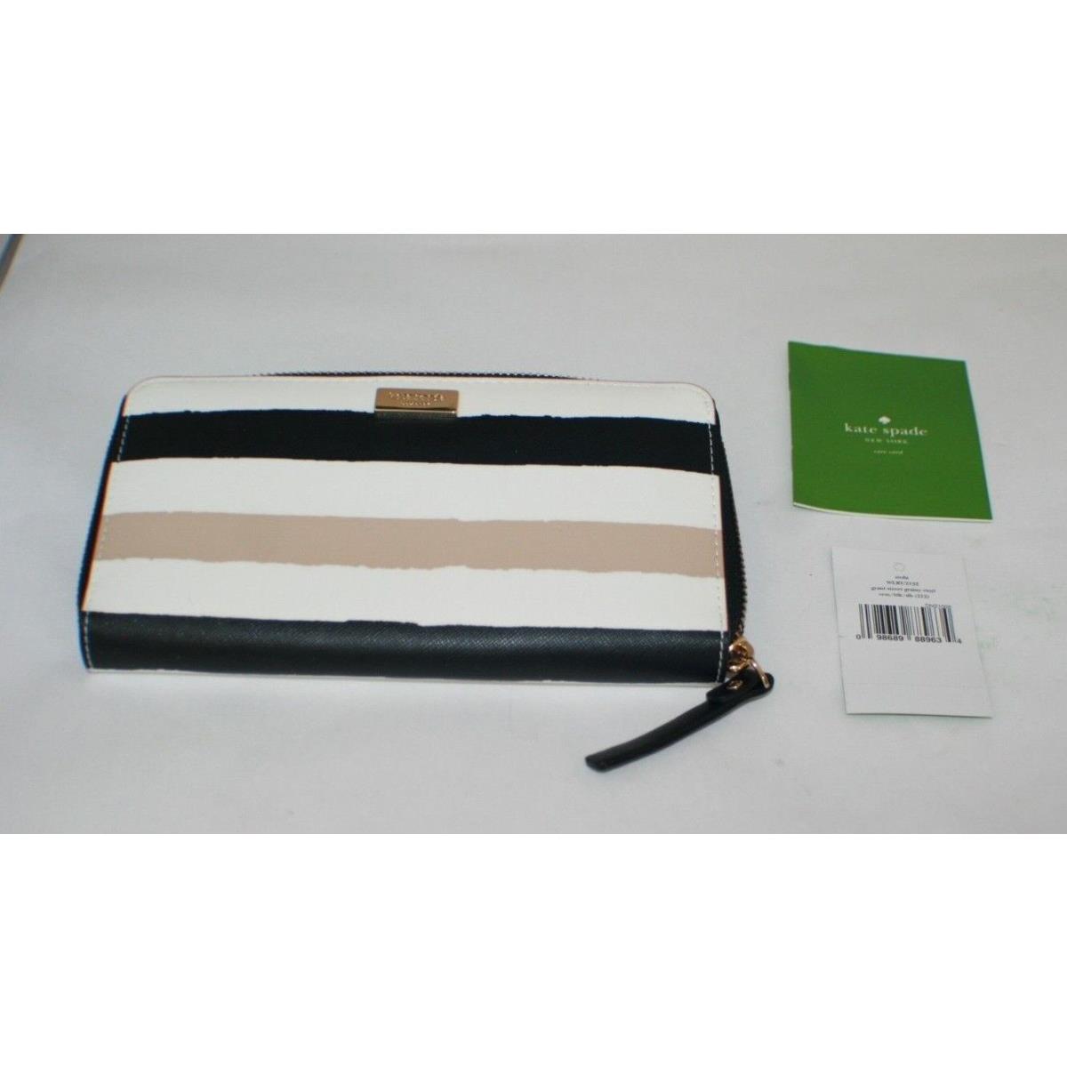 Kate Spade Grant Street Grainy Vinyl Leather Clutch Zip Around Wallet Stripenwt